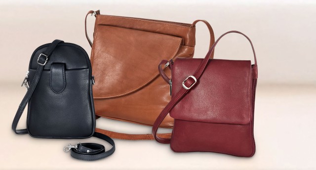 Drei unterschiedliche, hochwertige Ledertaschen.
