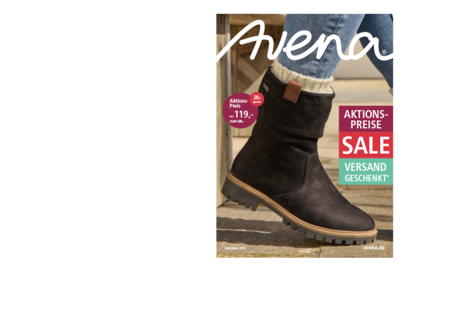 Der Katalogtitel zeigt den Bequem-Stiefel Warmfutter zum Vorteilspreis von nur 119 Euro. 20 Euro Ersparnis zum Normalpreis. Es wird Versandkostenfreiheit beworben und es befinden sich Sale-Artikel im Katalog.