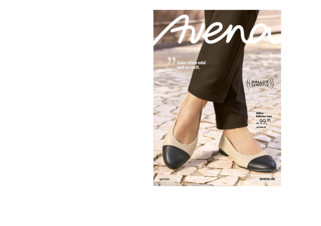 Der Katalogtitel zeigt Frauenbeine in einer dunklen Hose, an den Füßen tragen sie die Hallux-Ballerina Coco für nur 99,95 Euro.