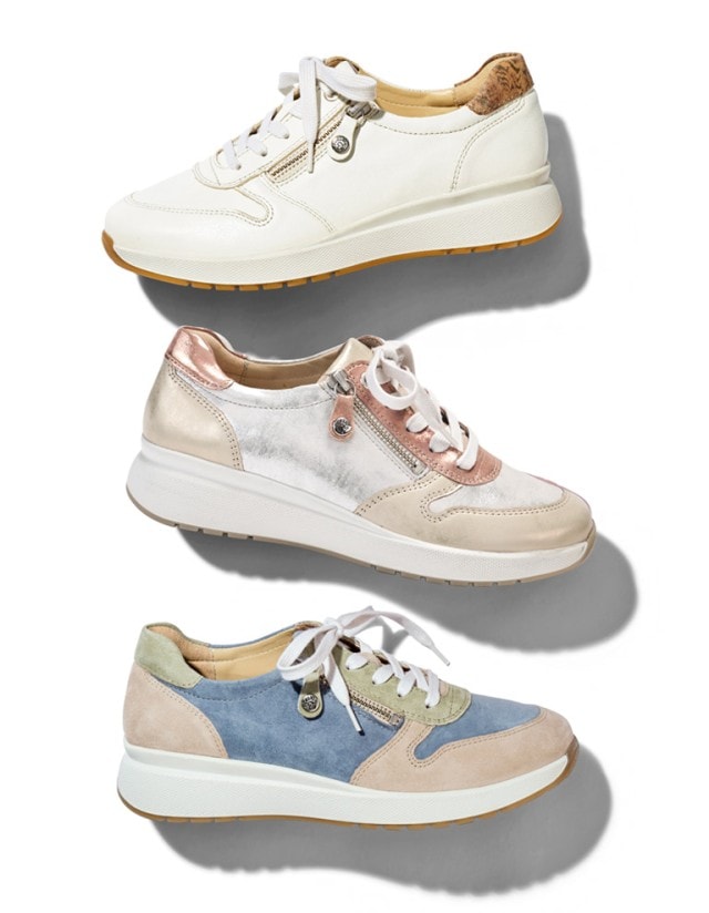 Auswahl an drei unterschiedlich farbigen Hallux-Sneaker Reißverschluss.