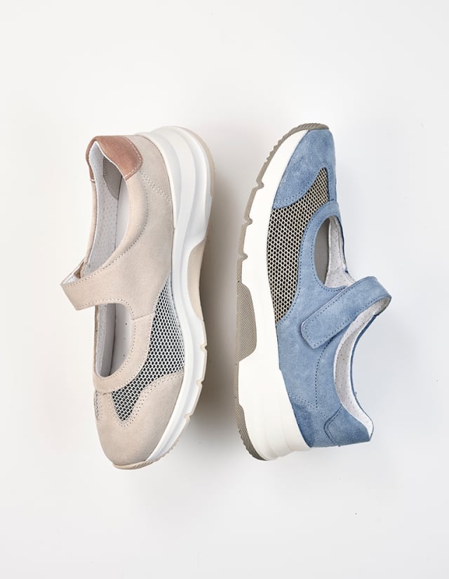 Hallux-Active-Klettballerina in den beiden Farben Blau und Beige-Rosé