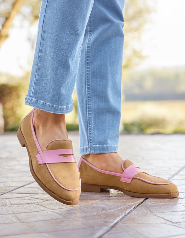Hallux Edelkomfort-Loafer in Cognac-Rosa