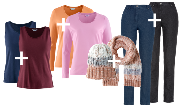 Auswahl an Doppelpackangeboten, Tops, Hosen, Mütze+Schal und v.m.