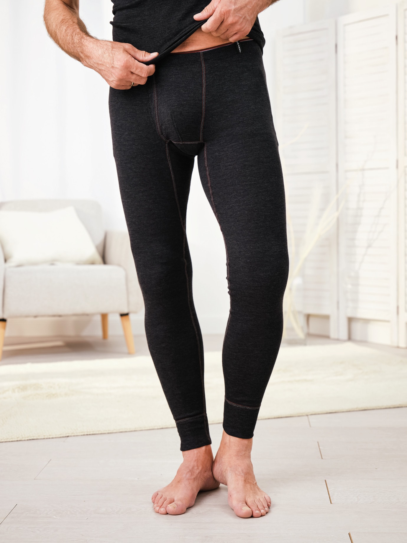 Baumwoll-Thermo Unterhose Lang Anthrazit mel.