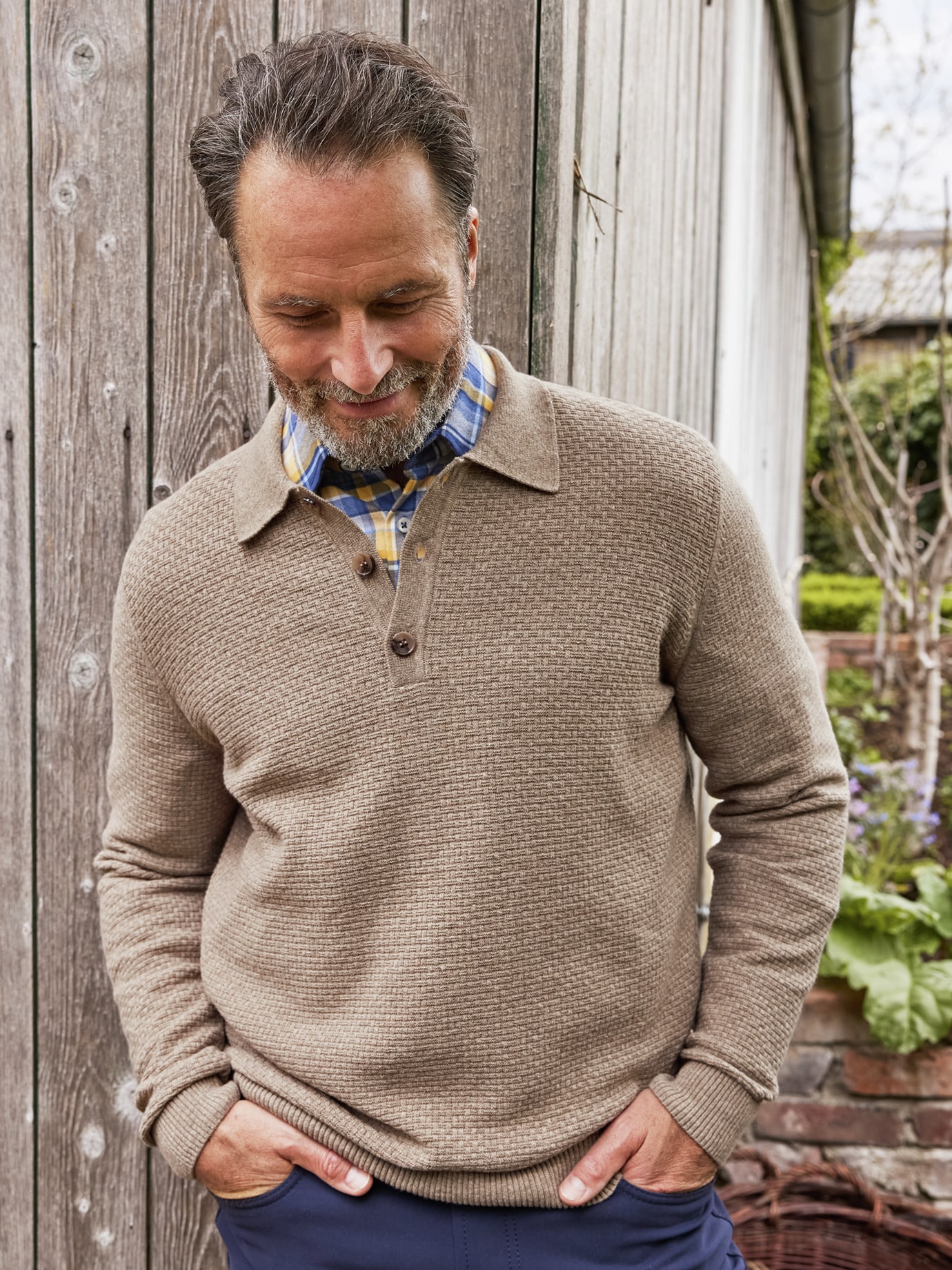 Polo-Pullover Wollstruktur Beige