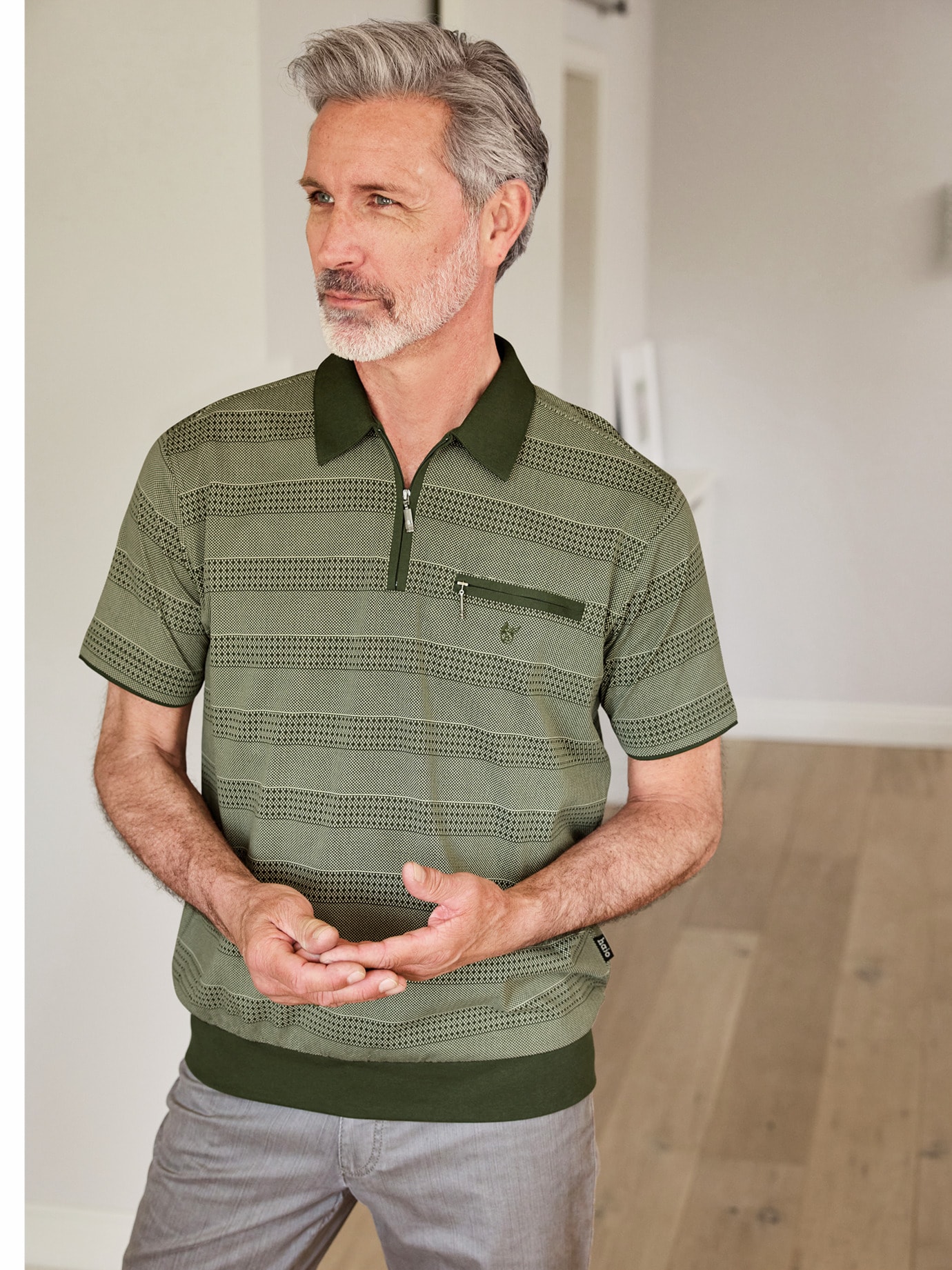 Strick-Poloshirt Olive