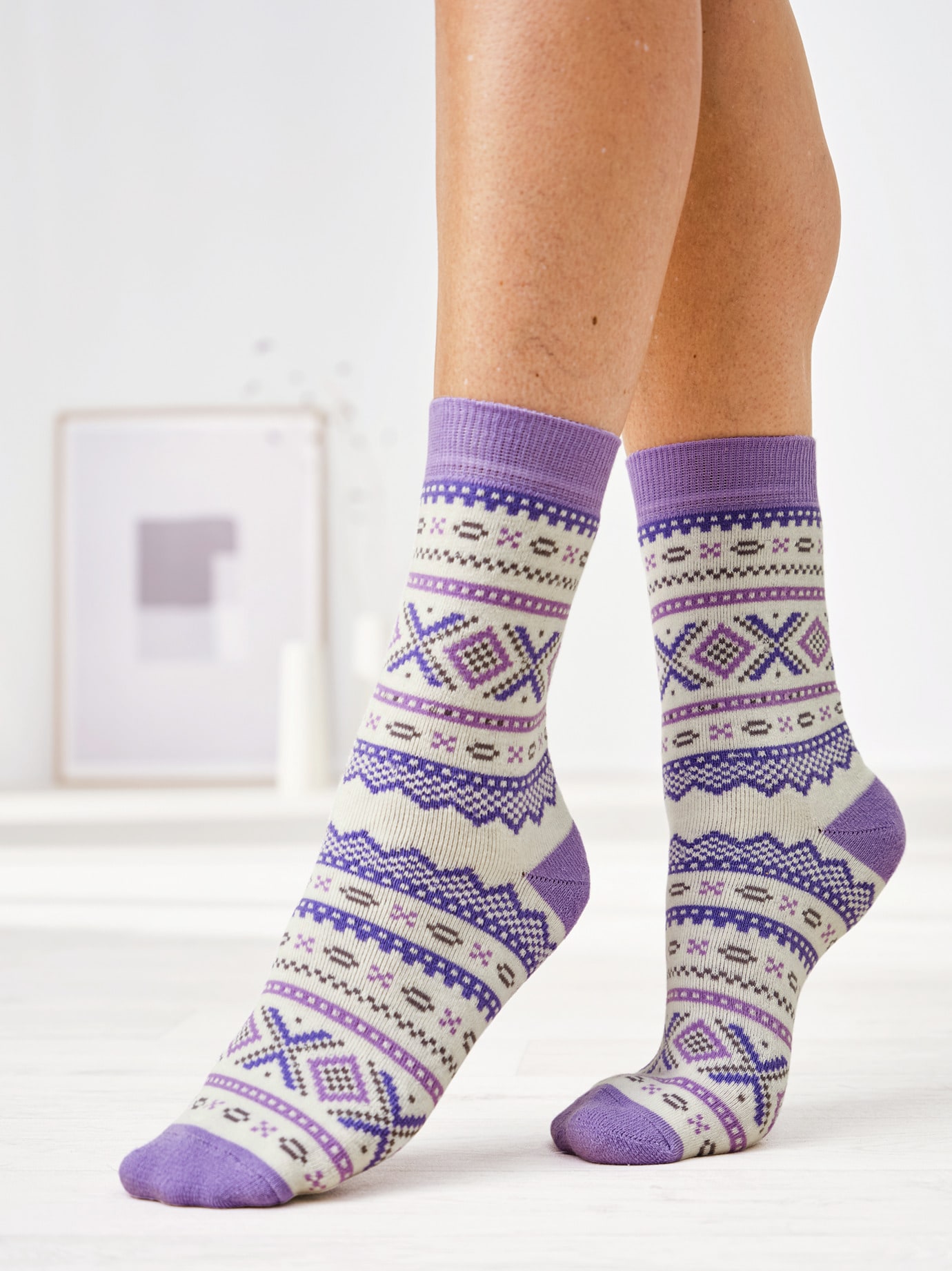 Thermo-Vollfrottee-Socken 2 Paar flieder,beige