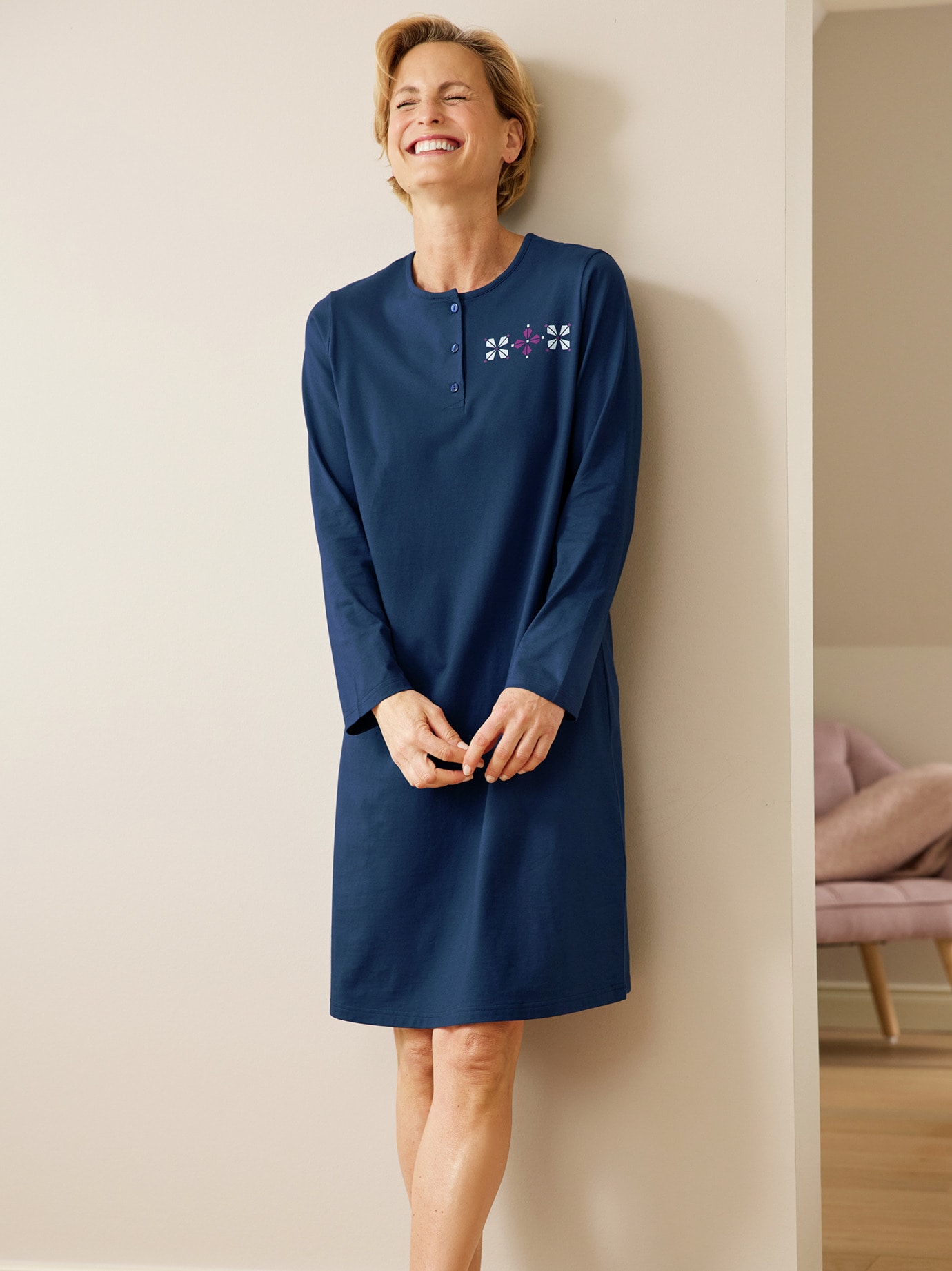 Baumwoll-Nachtkleid 2er Pack Violett/ Marine
