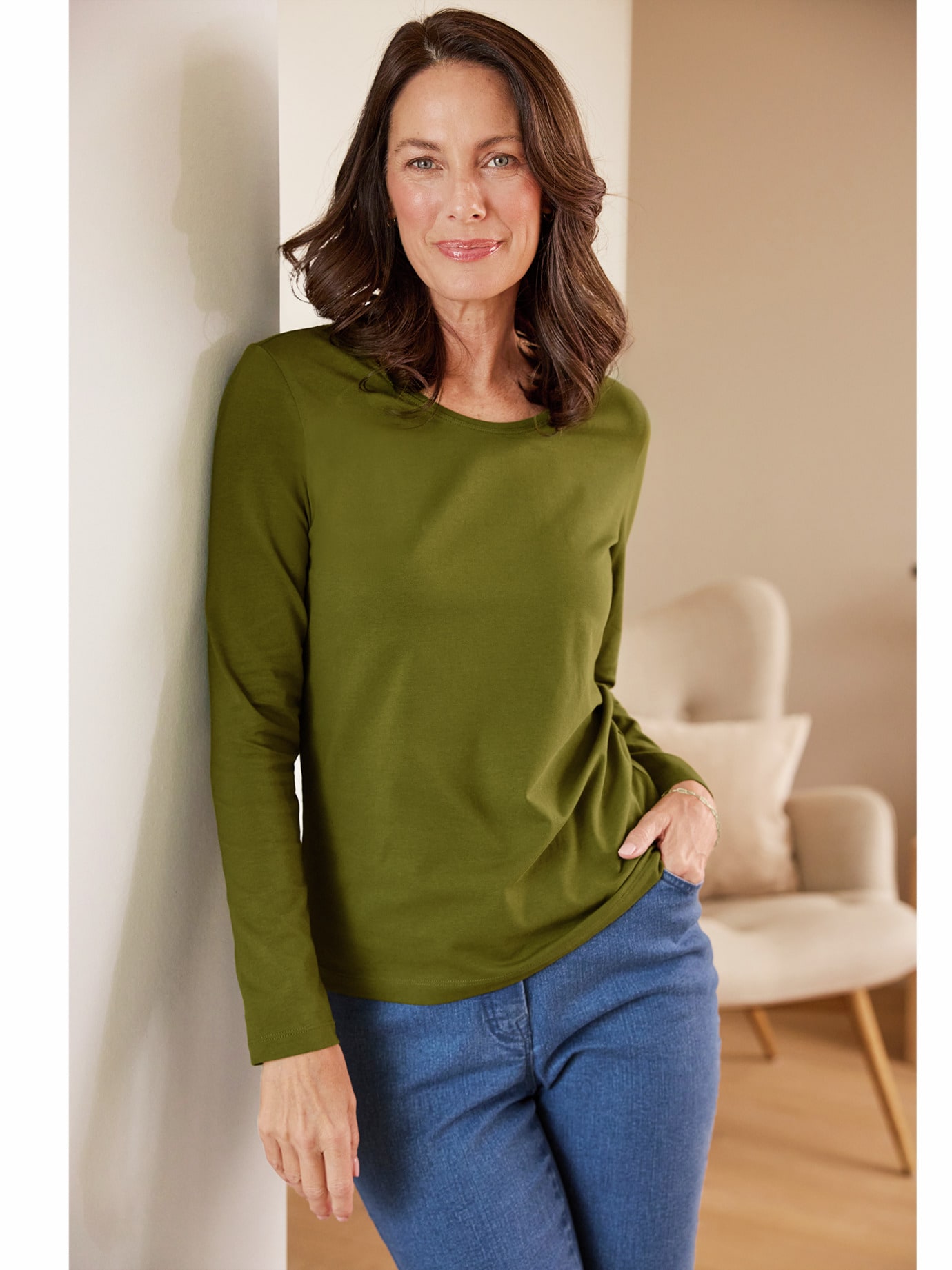 Langarm-Shirt Baumwolle Avocado