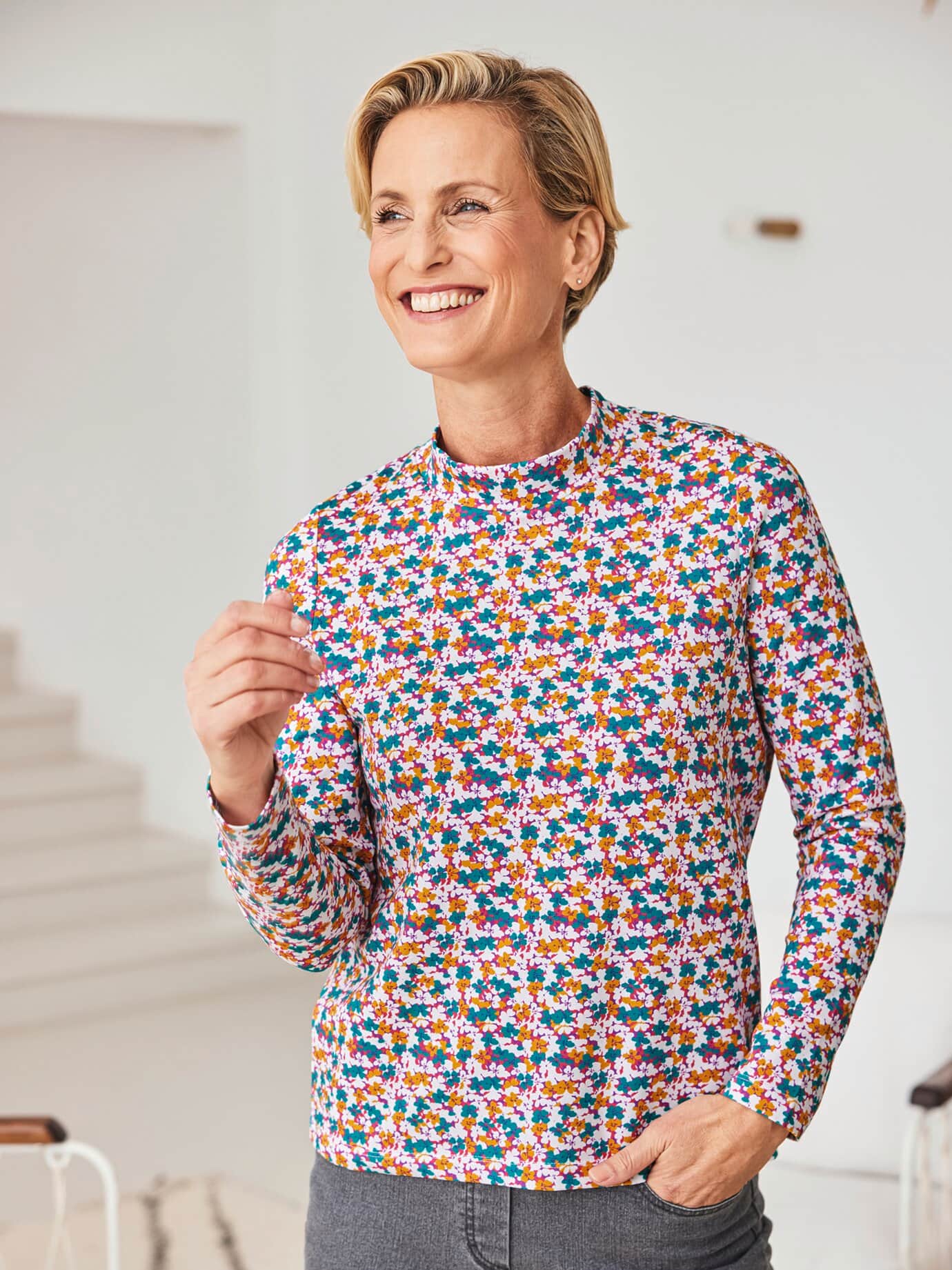 Thumbnail - Stehkragen-Shirt Pfirsichweich