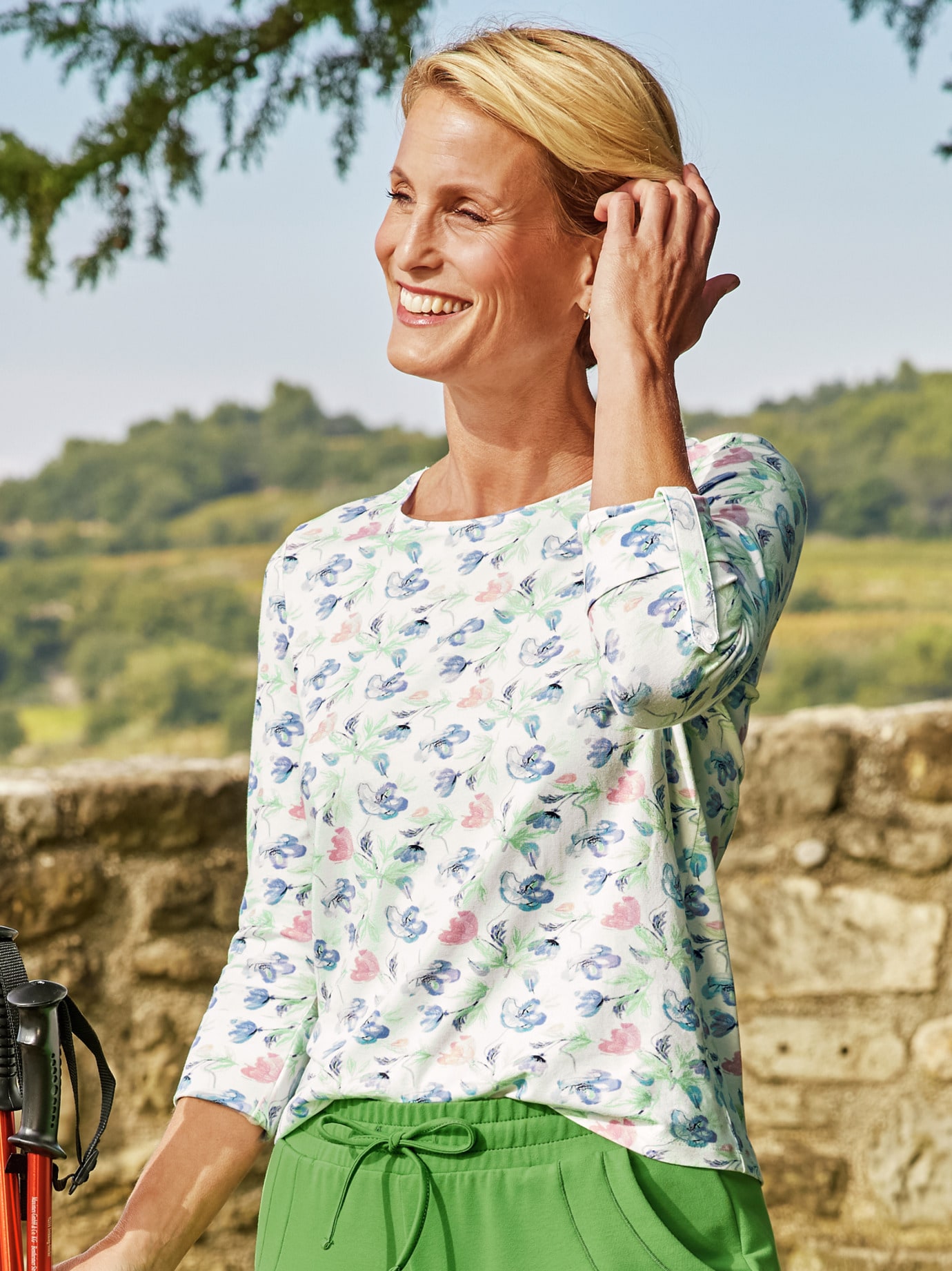 Baumwoll-Modal-Shirt Weiß geblümt