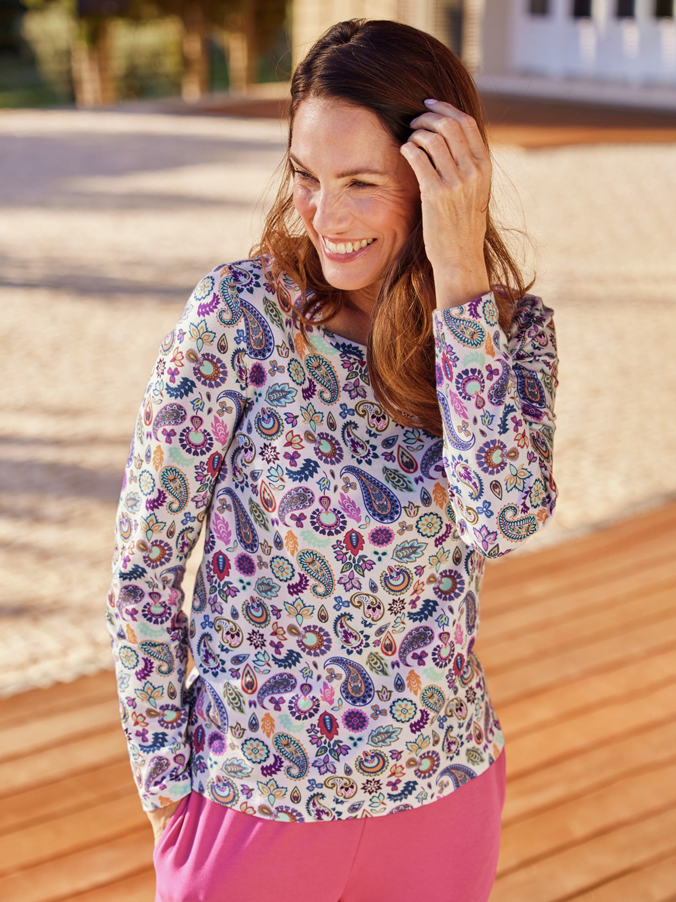 Baumwoll-Shirt Paisley Beere