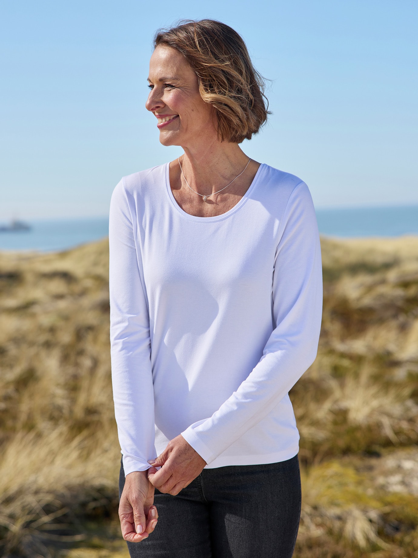Viskose-Shirt Langarm Weiß