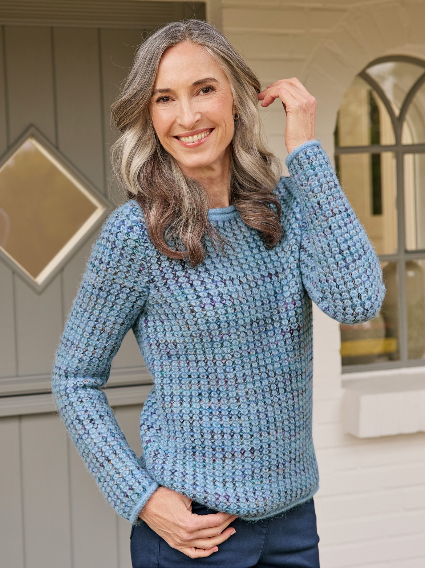 Alpaka-Pullover Rautenstrick Hellblau