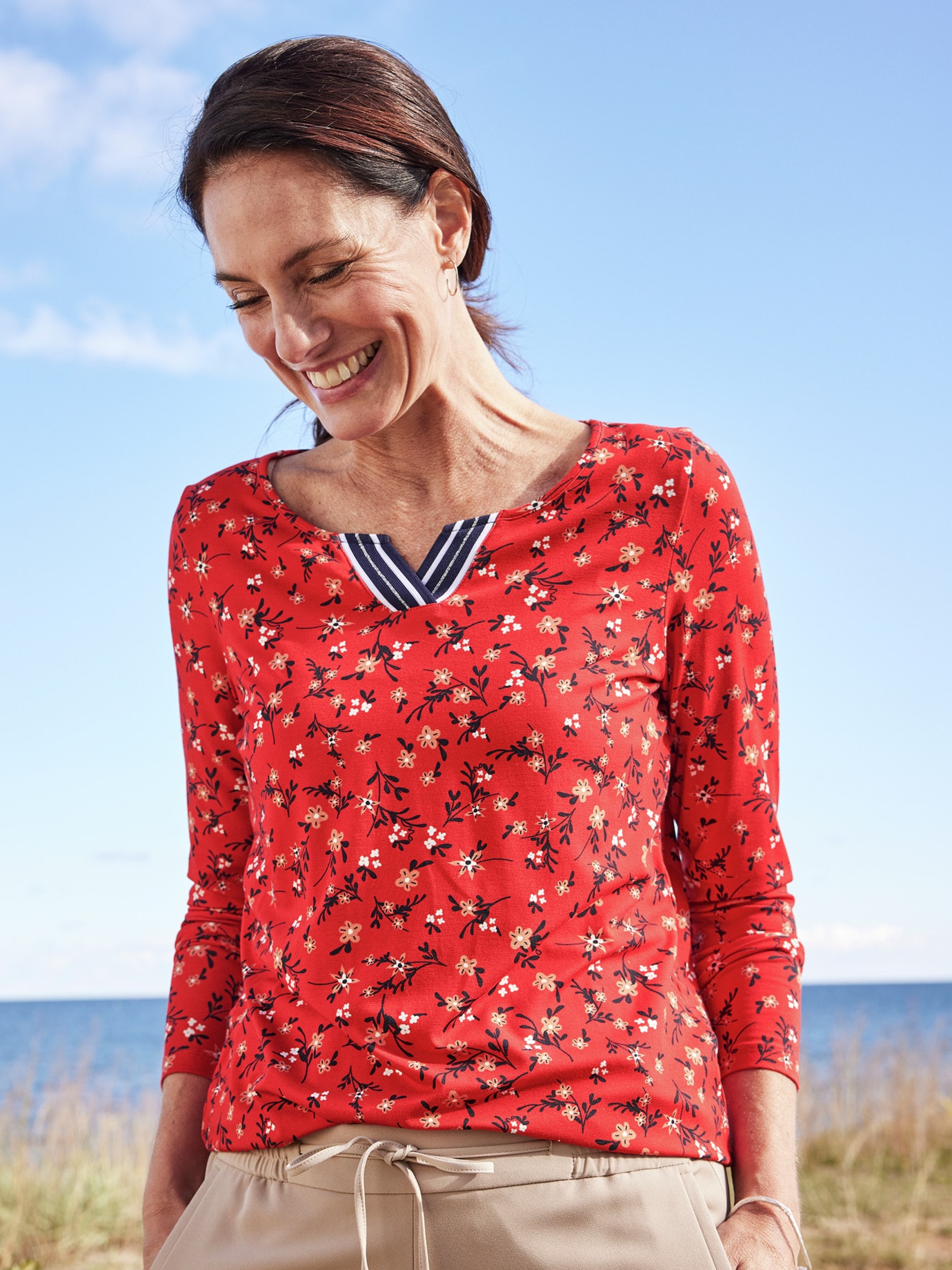Langarmshirt Millefleur Rot
