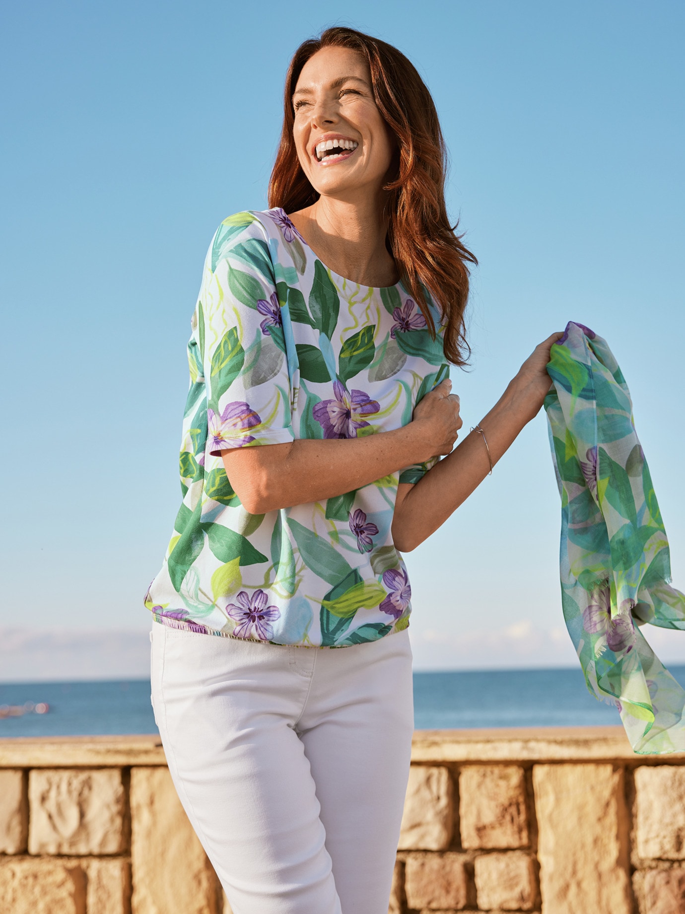 Rabe Rundhalsshirt Blumenwiese Multicolor