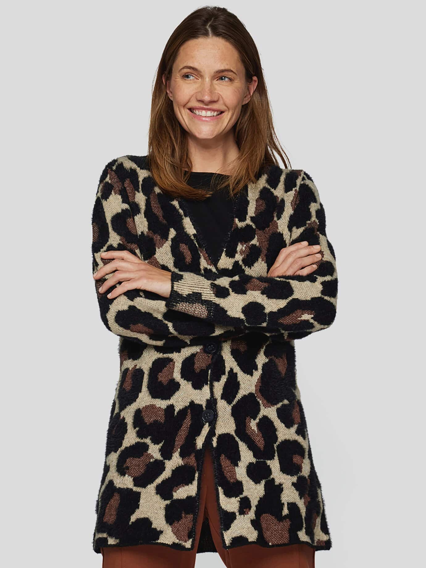 Strickjacke Leopardenmuster - Braun