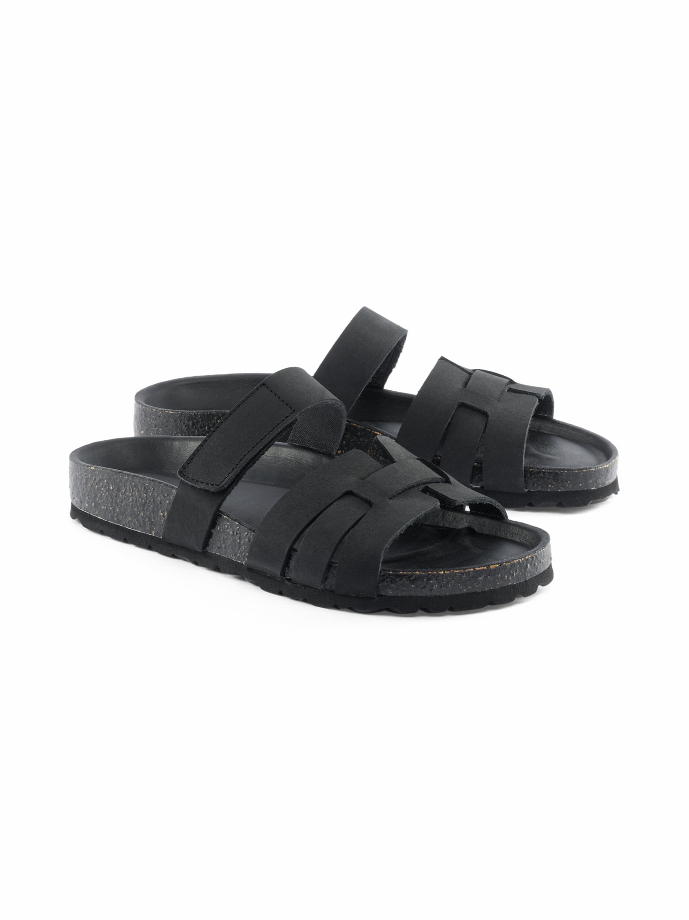 Klett-Pantolette Korkfußbett Schwarz
