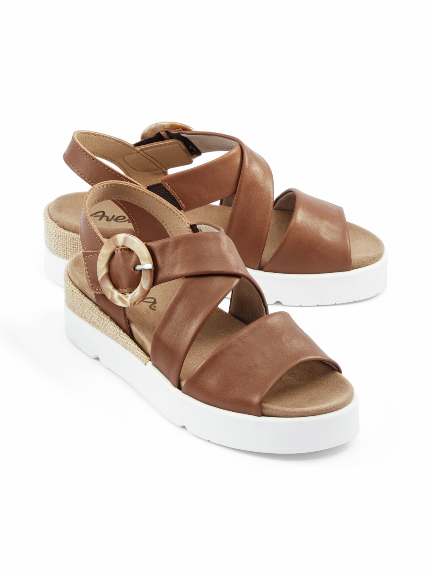 Hallux-Klettsandale Keilabsatz Cognac