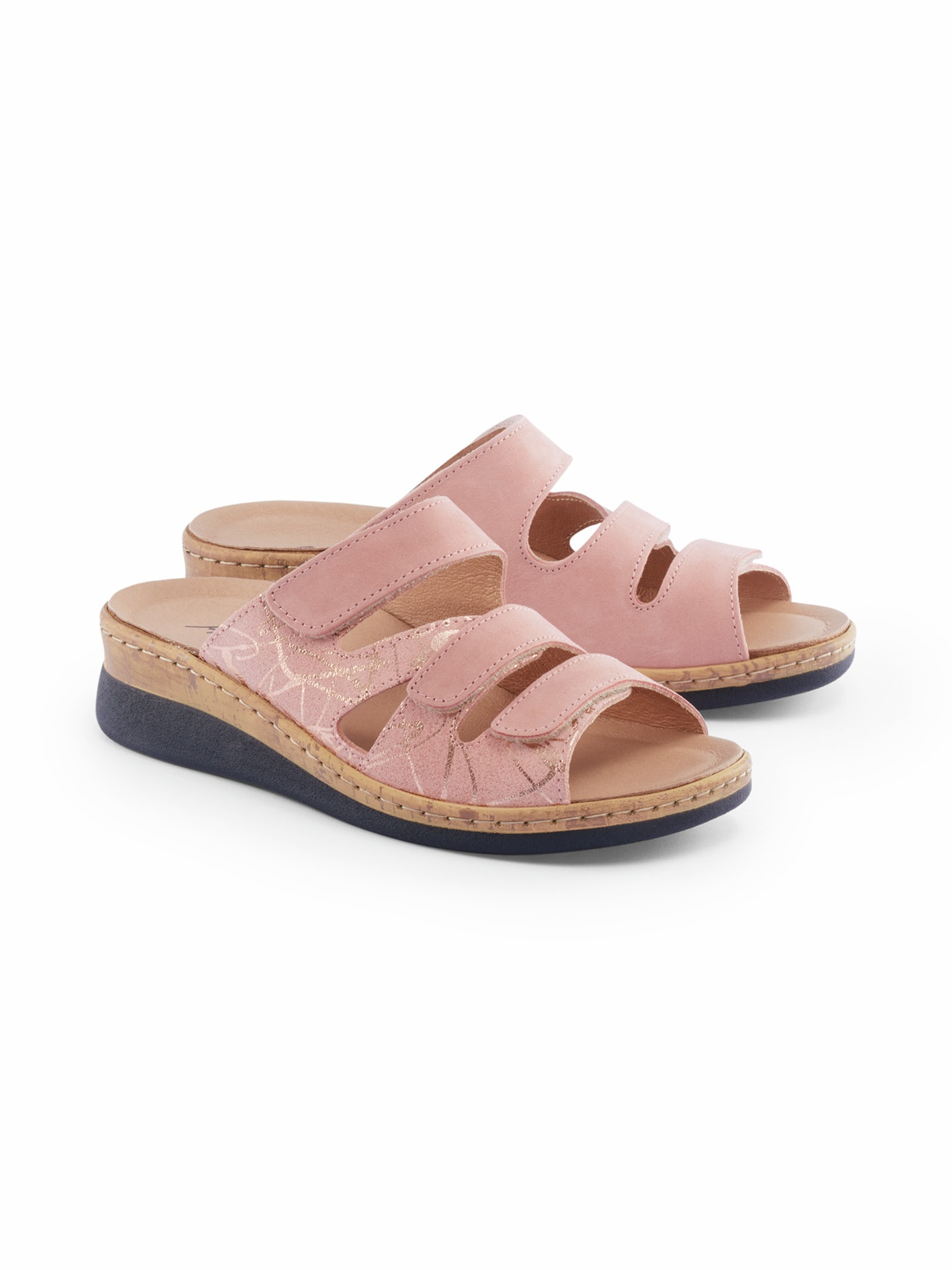 Korkfußbett-Pantolette 3er-Klett Rosa