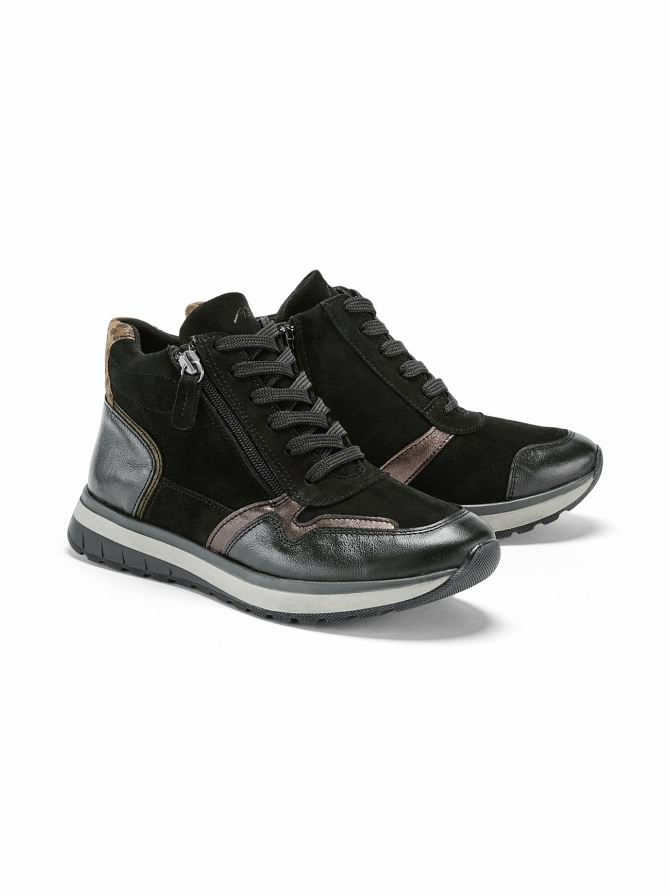 Hallux-Reißverschluss Bootie Schwarz-Bronze