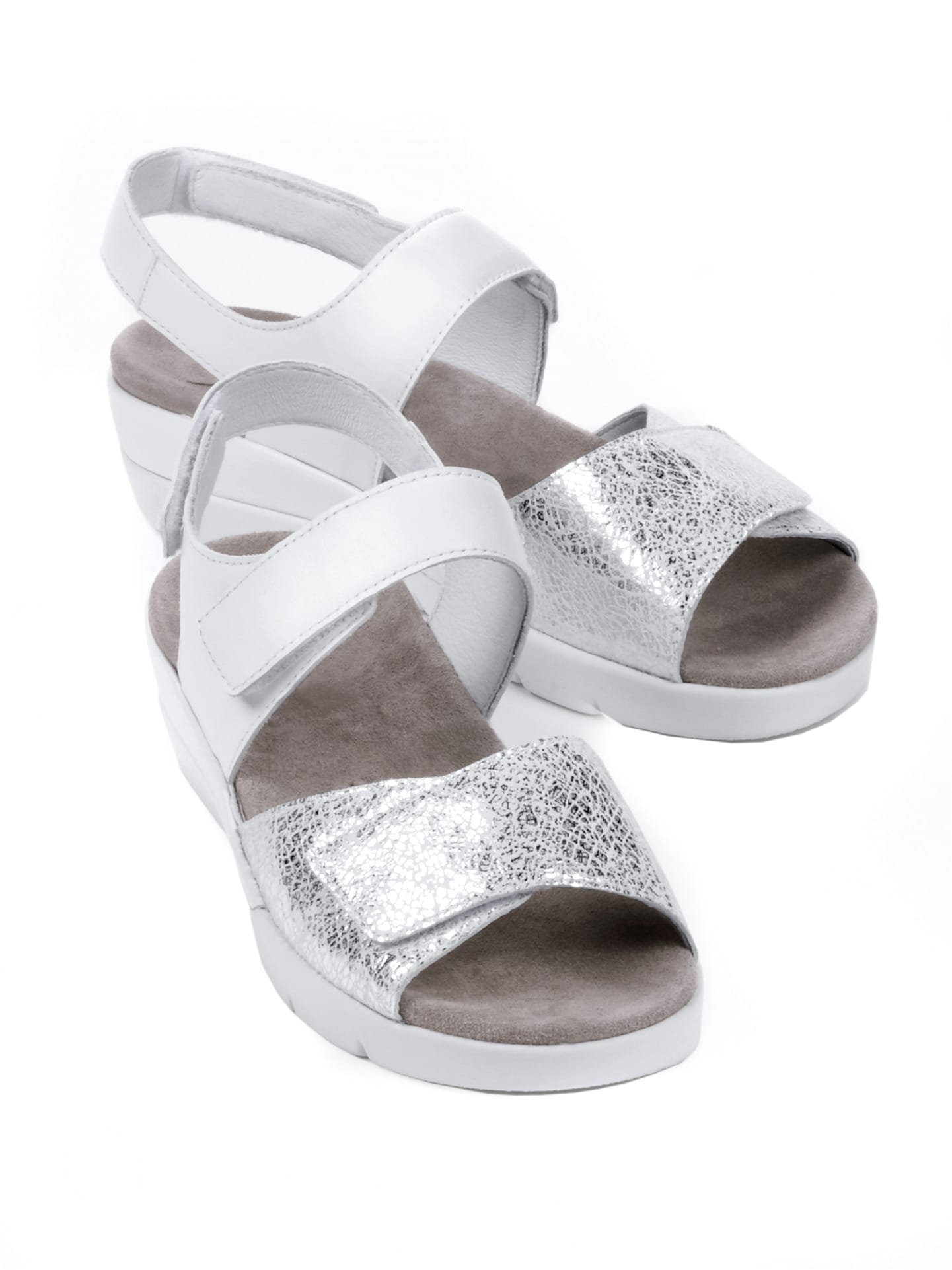 Klett-Sandale Extraweit Weiß/Silber