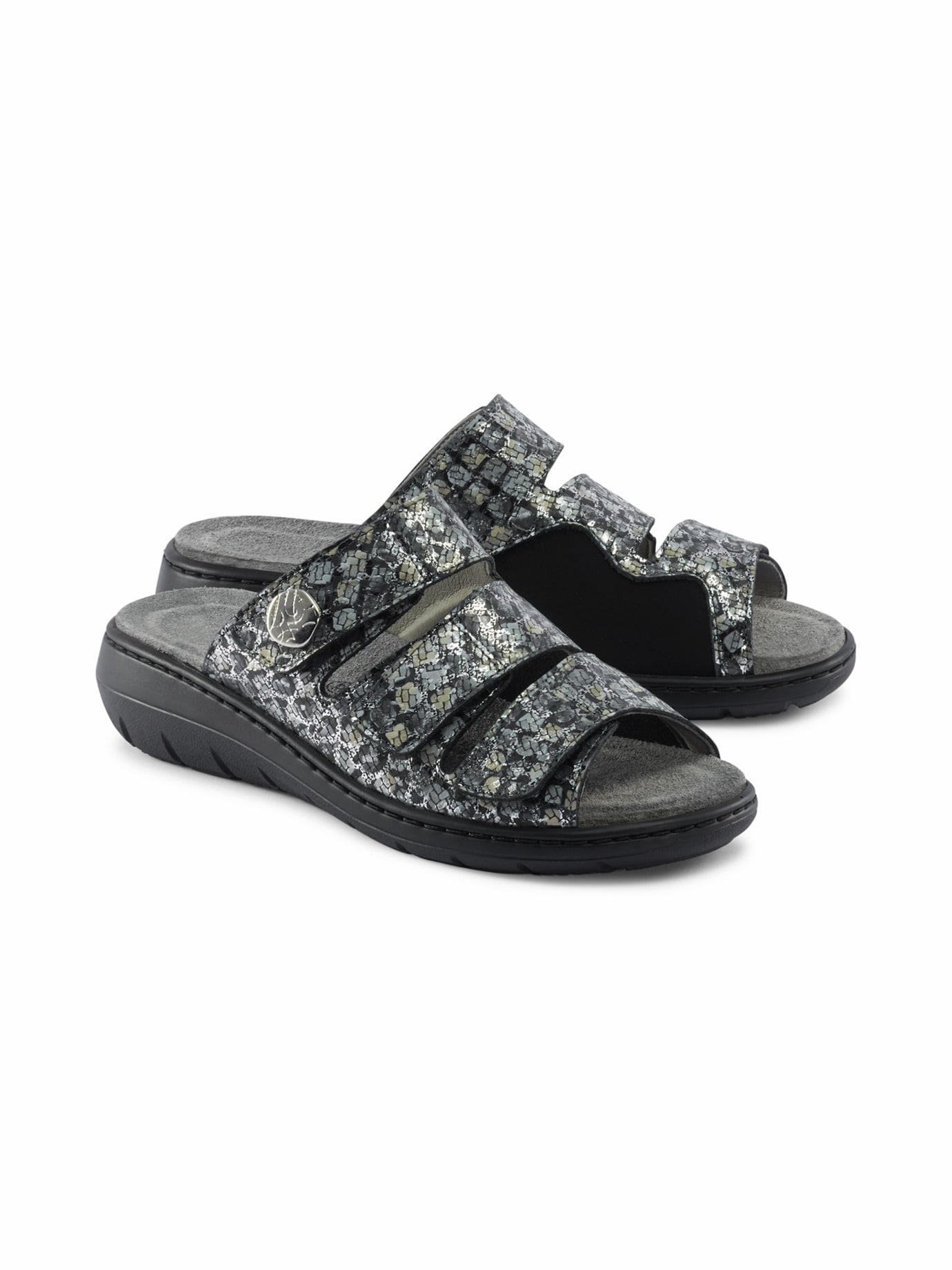 Hallux-Klett-Pantolette Superweich Grau-Silber