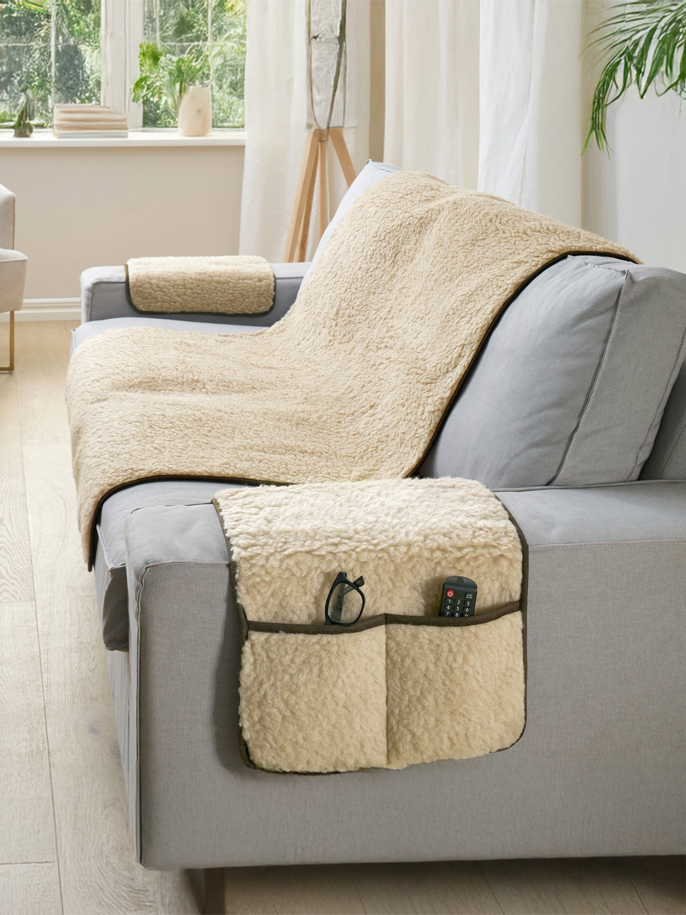 Schurwoll-Sofaschoner 2-Sitzer Hellbraun