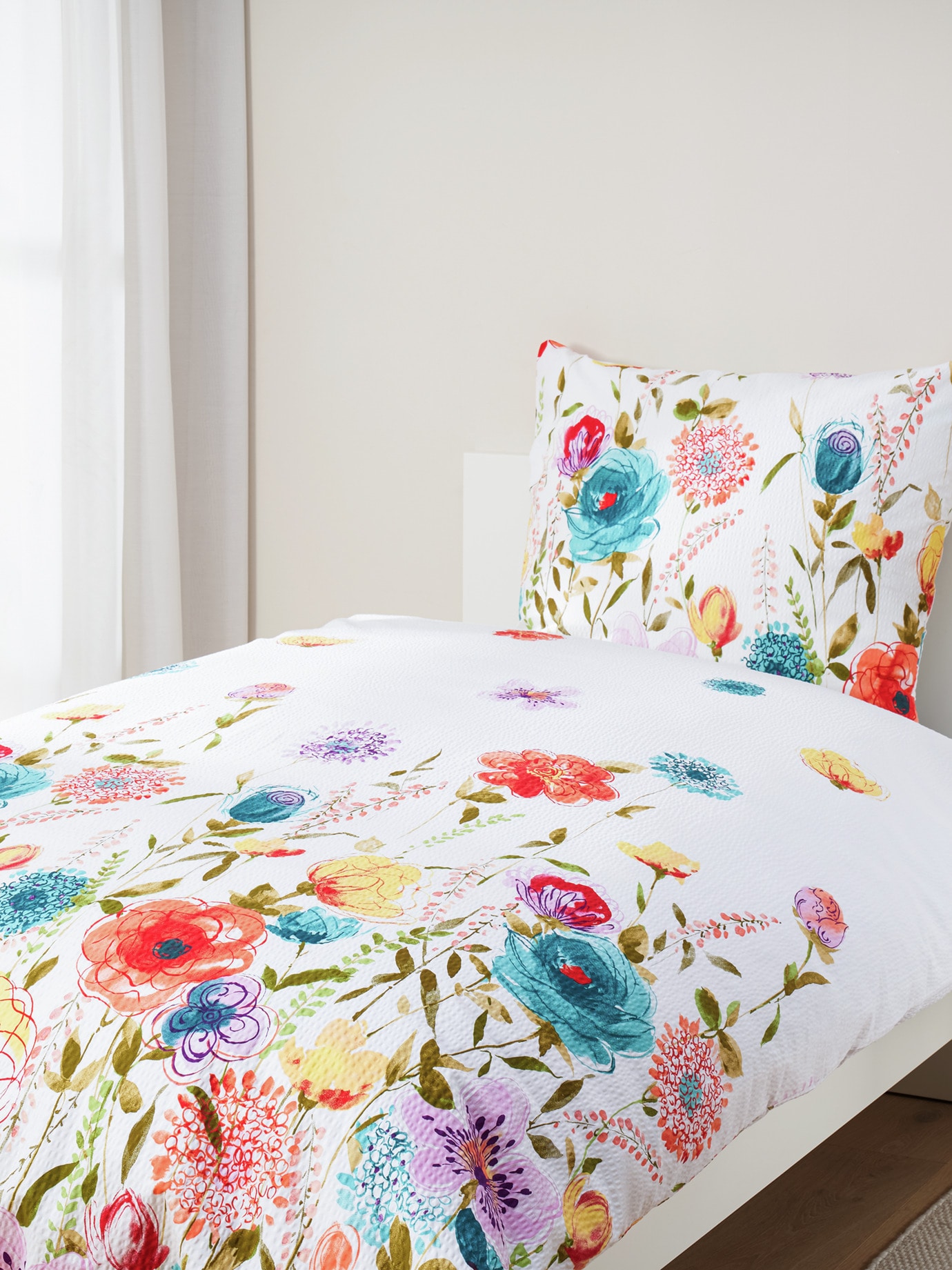 Seersucker-Bettwäsche-Set Blumen Multicolor