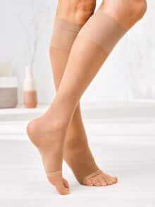 Stützkniestrümpfe offene Spitze Beige
