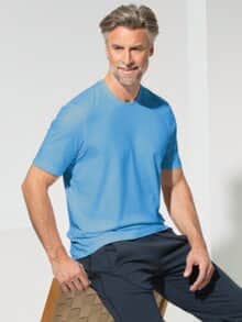 Halbarm-Shirt Baumwolle Mittelblau