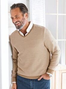 Struktur-Pullover Pima-Baumwolle Beige