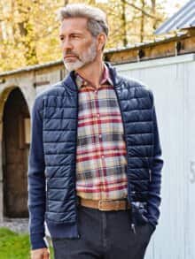 Baumwoll-Strickjacke Steppeinsatz Marine