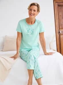 Baumwoll-Schlafanzug Pastellblüte Mintgrün