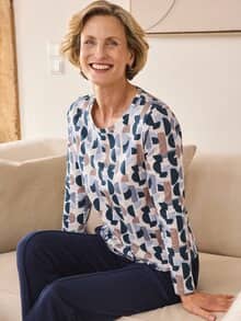 Komfort-Langarmshirt Allover-Muster Blau
