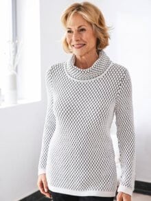 Stracciatella-Waben-Strick-Pullover schwarz-weiß