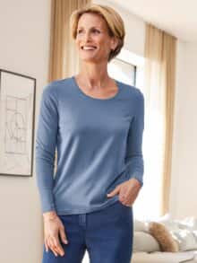 Langarm-Shirt Baumwolle Indigo