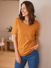 Halbarm-Shirt Baumwolle Safran