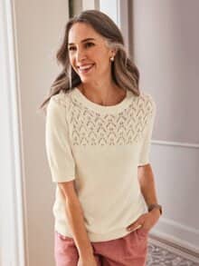Kurzarm-Pullover Sommerleicht Offwhite