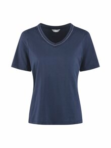 V-Ausschnitt Shirt Schmuckdetails Blau