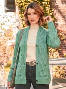 Woll-Strickjacke Jacquard Grün
