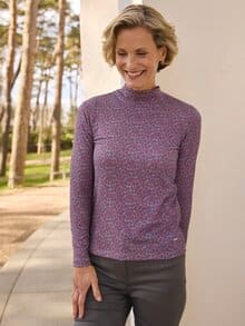 Kuschel-Shirt Stehkragen LeopardBordeaux