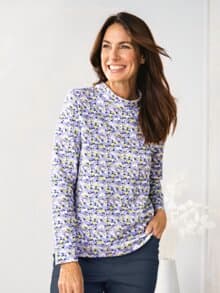 Stehkragen-Shirt Pfirsichweich Flieder geblümt