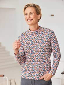 Stehkragen-Shirt Pfirsichweich Mint gemustert