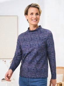Stehkragen-Shirt Pfirsichweich Blau gemustert