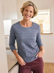 Rundhals-Shirt Strukturmuster Granitblau