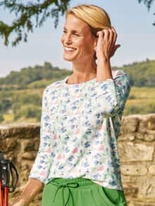 Baumwoll-Modal-Shirt Weiß geblümt