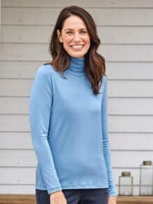Viskose-Shirt Rollkragen Hellblau