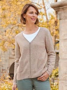 Woll-Strickjacke Extraweich Beige