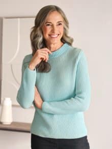 Brioche-Strickpullover Farbeffekt Mint